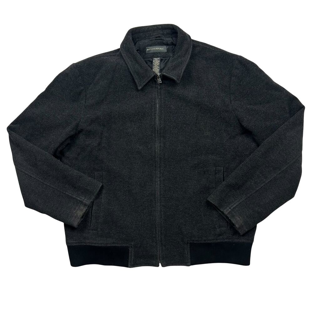 Banana Republic Wool Cashmere Jacket Mens M Charcoal Gray Full Zip Bomber Coat